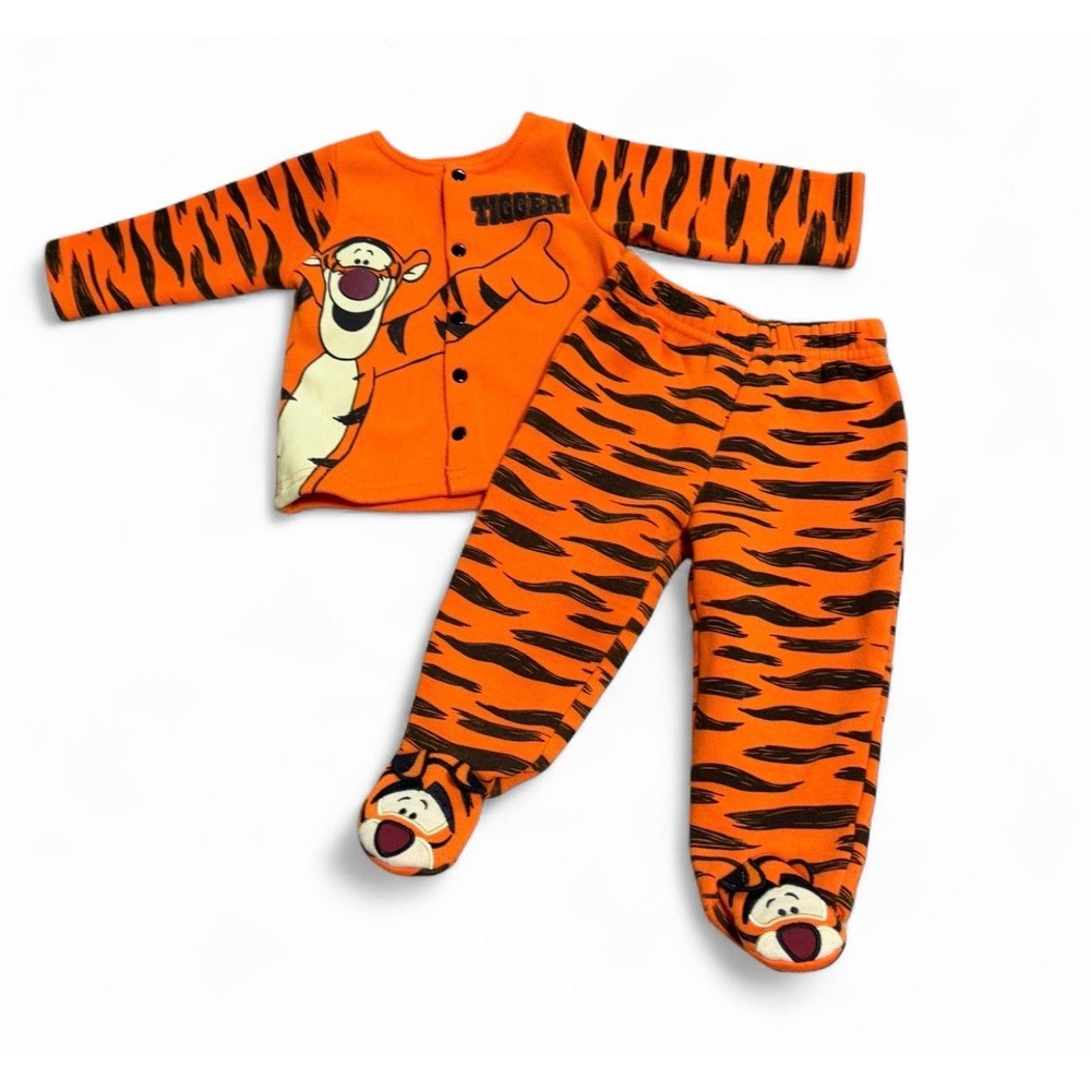 Y2K Disney Baby Tigger 2 Piece Outfit 3-6M Orange Tiger Footed Pants Pooh